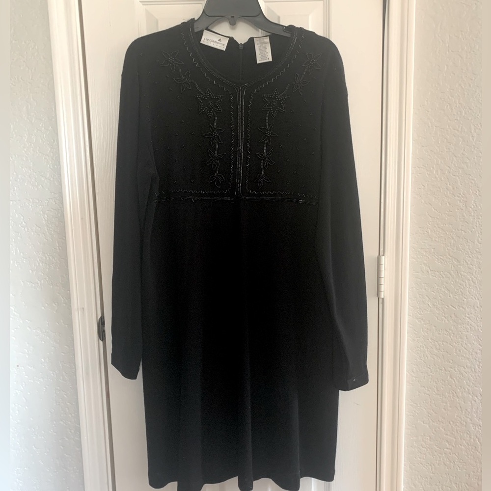 Liz Claiborne Bead Embellished Black Sweater Dress. Size LL